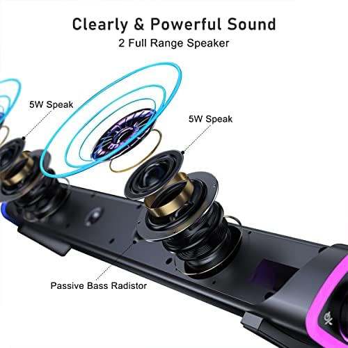 SOULION R30 Computer Speakers, USB Powered Small PC Speakers, Colorful RGB Lights with Switch Button, Surround Sound Portable Computer Sound Bar Speaker for Desktop Laptop - Image 2