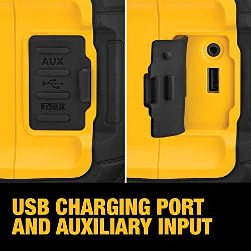 DEWALT 20V MAX Bluetooth Speaker, 100 ft Range, Durable for Jobsites, Phone Holder Included, Lasts 8-10 Hours with Single Charge (DCR010), Yellow/Black - Image 4