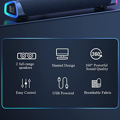 SOULION R30 Computer Speakers, USB Powered Small PC Speakers, Colorful RGB Lights with Switch Button, Surround Sound Portable Computer Sound Bar Speaker for Desktop Laptop - Image 7