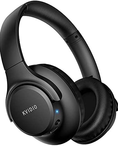 KVIDIO [Updated] Bluetooth Headphones Over Ear, 65 Hours Playtime Wireless Headphones with Microphone,Foldable Lightweight Headset with Deep Bass,HiFi Stereo Sound for Travel Work Cellphone