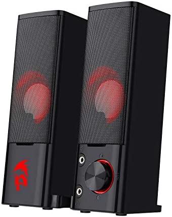 Redragon GS550 Orpheus PC Gaming Speakers, 2.0 Channel Stereo Desktop Computer Sound Bar with Compact Maneuverable Size, Headphone Jack, Quality Bass and Decent Red Backlit, USB Powered w/ 3.5mm Cable