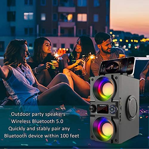 Bluetooth Speaker, 40W (60W Peak) Portable Wireless Speaker with Colorful Lights, Double Subwoofer Heavy Bass, FM Radio, MP3 Player, Bluetooth 5.0, Loud Stereo Speaker for Home Outdoor Party Camping - Image 6