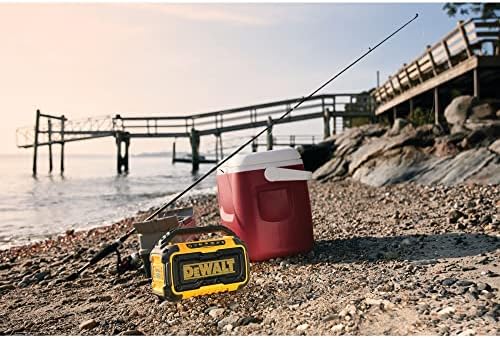 DEWALT 20V MAX Bluetooth Speaker, 100 ft Range, Durable for Jobsites, Phone Holder Included, Lasts 8-10 Hours with Single Charge (DCR010), Yellow/Black - Image 11