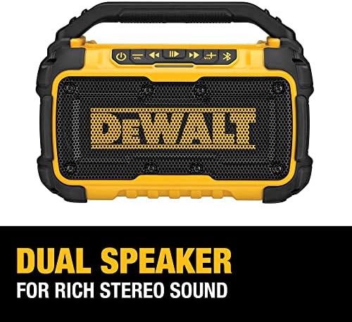 DEWALT 20V MAX Bluetooth Speaker, 100 ft Range, Durable for Jobsites, Phone Holder Included, Lasts 8-10 Hours with Single Charge (DCR010), Yellow/Black - Image 3
