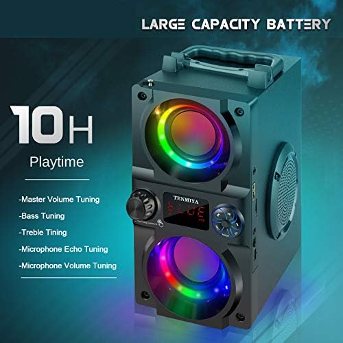 Bluetooth Speaker, 40W (60W Peak) Portable Wireless Speaker with Colorful Lights, Double Subwoofer Heavy Bass, FM Radio, MP3 Player, Bluetooth 5.0, Loud Stereo Speaker for Home Outdoor Party Camping - Image 3