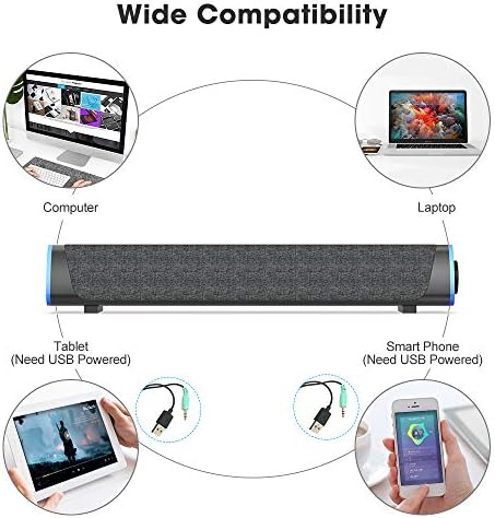 SOULION R30 Computer Speakers, USB Powered Small PC Speakers, Colorful RGB Lights with Switch Button, Surround Sound Portable Computer Sound Bar Speaker for Desktop Laptop - Image 4