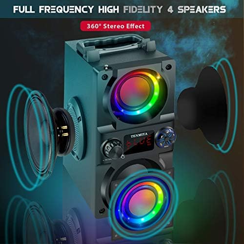 Bluetooth Speaker, 40W (60W Peak) Portable Wireless Speaker with Colorful Lights, Double Subwoofer Heavy Bass, FM Radio, MP3 Player, Bluetooth 5.0, Loud Stereo Speaker for Home Outdoor Party Camping - Image 9