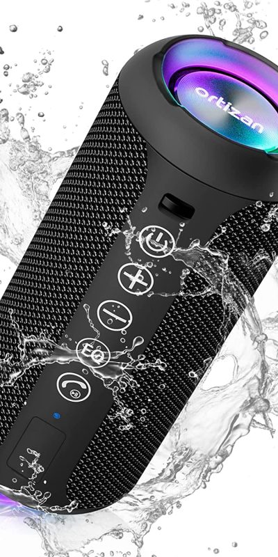 Ortizan Portable Bluetooth Speakers, IPX7 Waterproof Wireless Speaker with 24W Loud Stereo Sound, Outdoor Speaker with Bluetooth 5.3, Deep Bass, RGB Lights, Dual Pairing, 30H Playtime for Home, Party