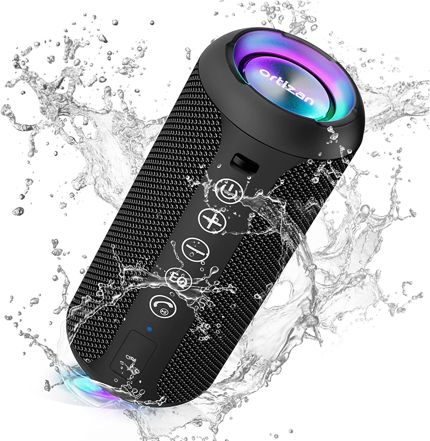 Ortizan Portable Bluetooth Speakers, IPX7 Waterproof Wireless Speaker with 24W Loud Stereo Sound, Outdoor Speaker with Bluetooth 5.3, Deep Bass, RGB Lights, Dual Pairing, 30H Playtime for Home, Party